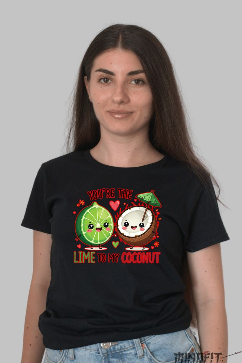 Tricou Cuplu Valentine's Day - Lime To My Coconut dama negru
