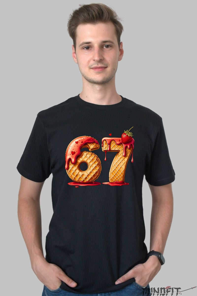 Tricou Cuplu Waffle - 67 Gustul Dragostei Glazurate barbat negru