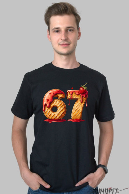 Tricou Cuplu Waffle - 67 Gustul Dragostei Glazurate barbat negru