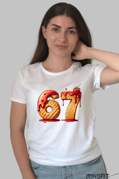 Tricou Cuplu Waffle - 67 Gustul Dragostei Glazurate dama alb