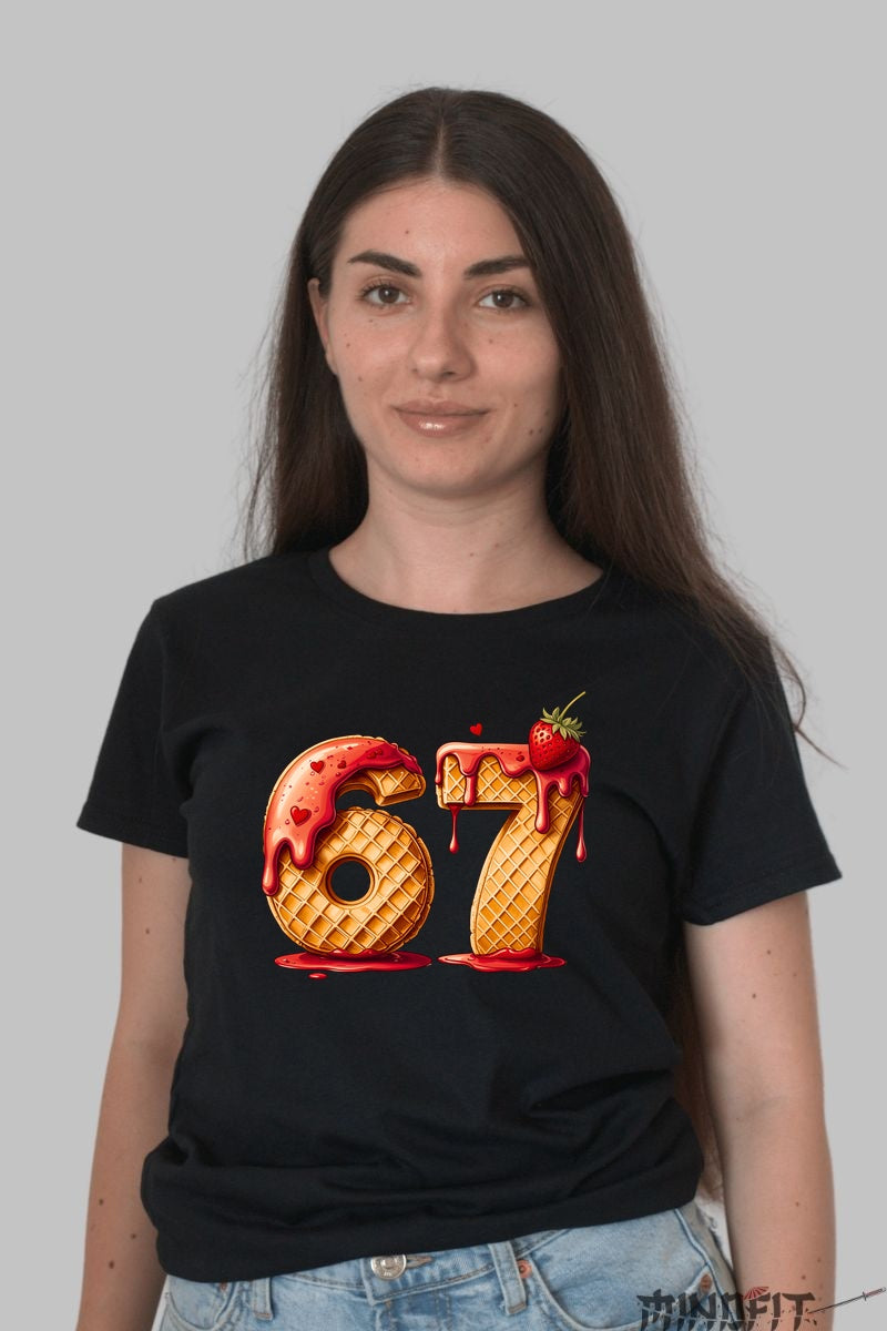 Tricou Cuplu Waffle - 67 Gustul Dragostei Glazurate dama negru