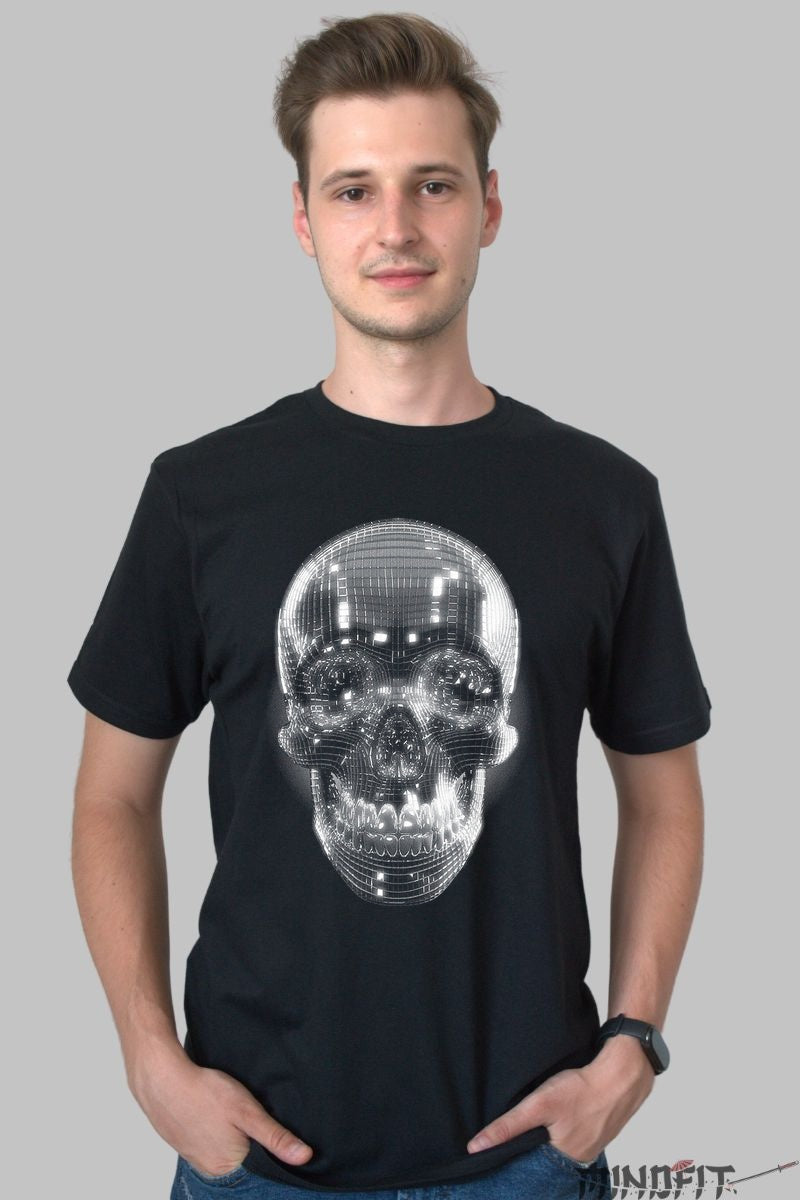 Tricou Cyber Skull - Holographic Glow Edition barbat negru