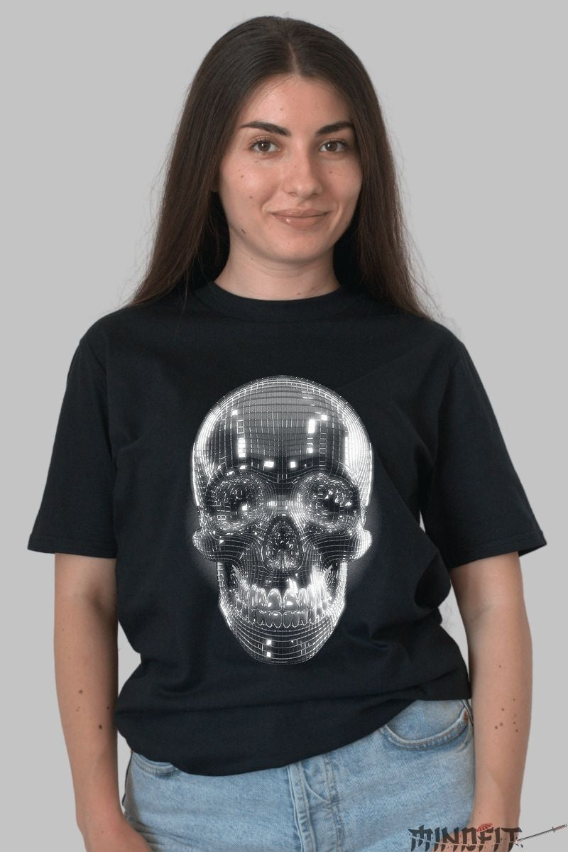 Tricou Cyber Skull - Holographic Glow Edition dama negru
