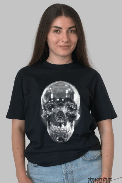 Tricou Cyber Skull - Holographic Glow Edition dama negru