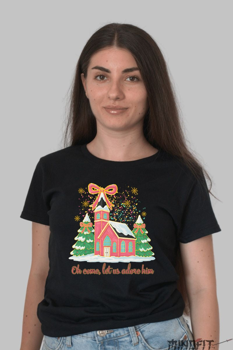 Tricou De Craciun - Biserica si Spiritul Sarbatorii dama negru