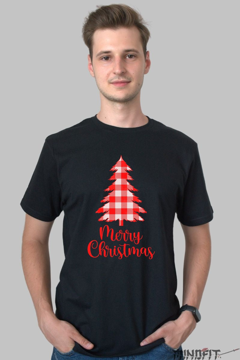 Tricou De Craciun - Brad Carouri Rosii barbat negru