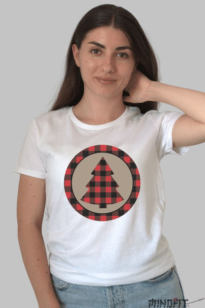 Tricou De Craciun - Brad Cu Carouri Festive dama alb