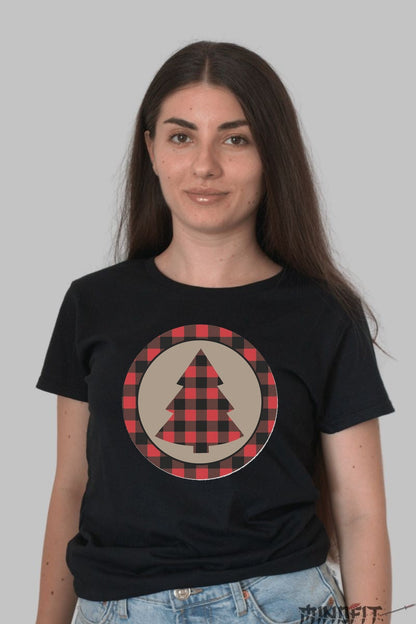 Tricou De Craciun - Brad Cu Carouri Festive dama negru