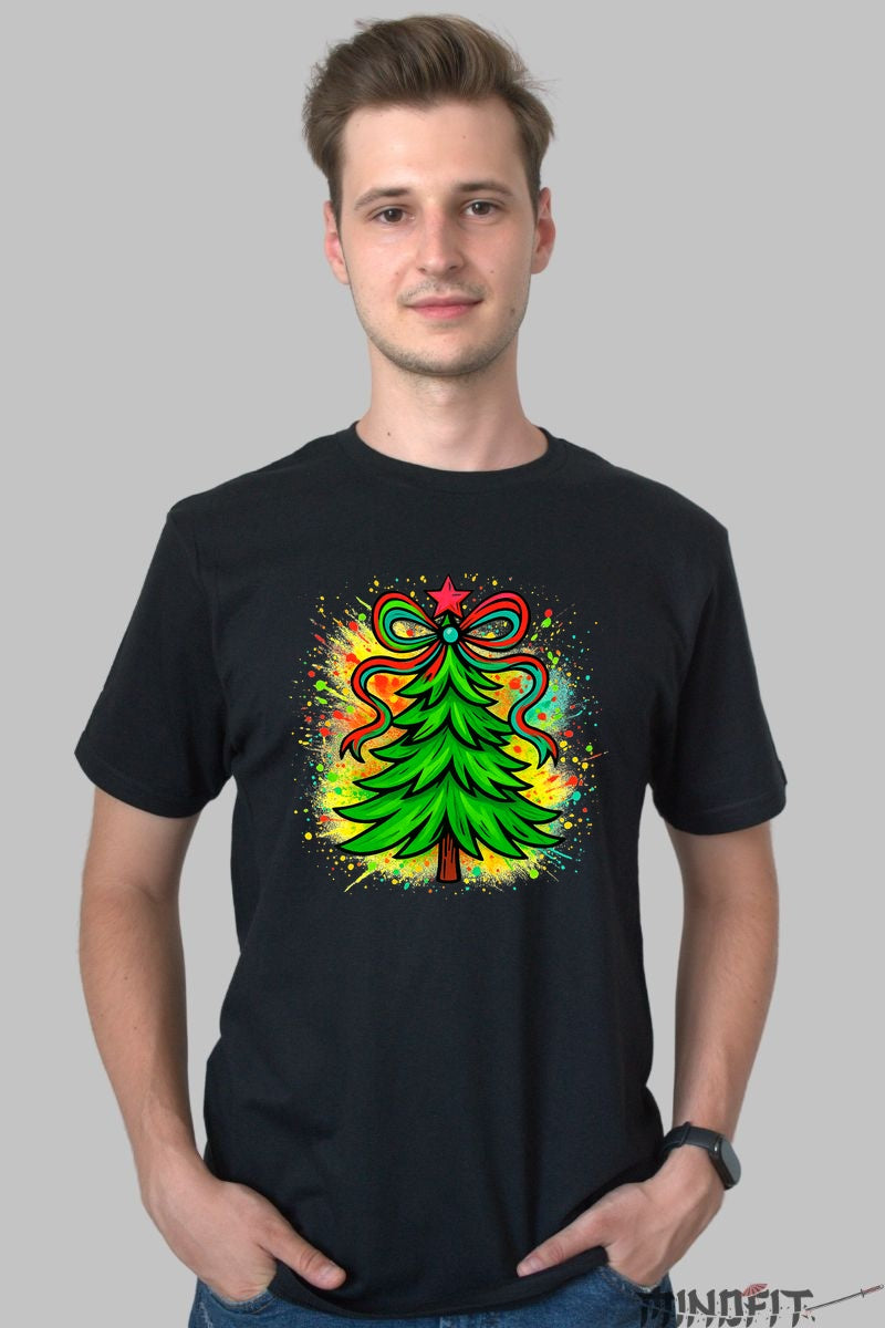 Tricou De Craciun - Brad Cu Panglica Magica barbat negru