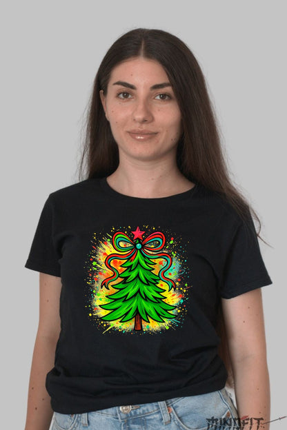 Tricou De Craciun - Brad Cu Panglica Magica dama negru