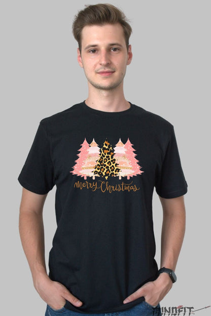 Tricou De Craciun - Brad Cu Print Leopard barbat negru