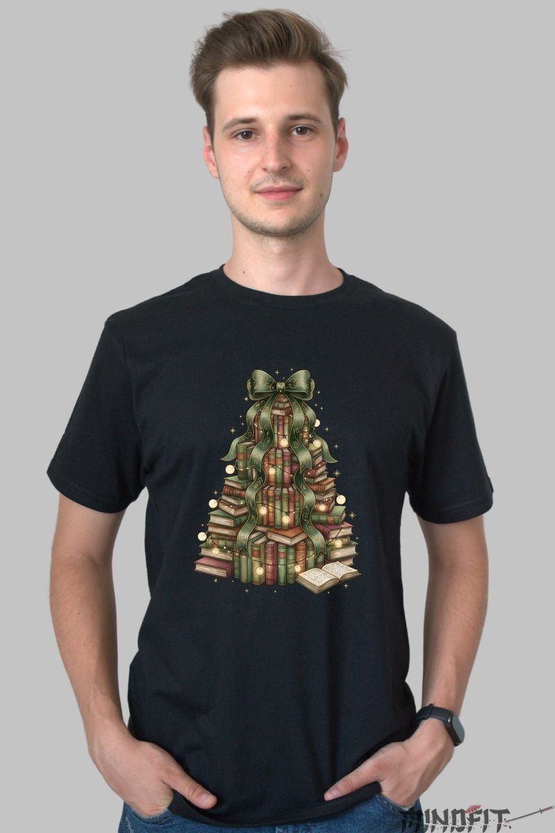 Tricou De Craciun - Brad Din Carti barbat negru