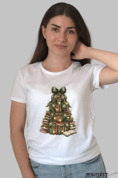Tricou De Craciun - Brad Din Carti dama alb