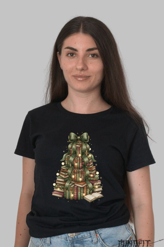Tricou De Craciun - Brad Din Carti dama negru