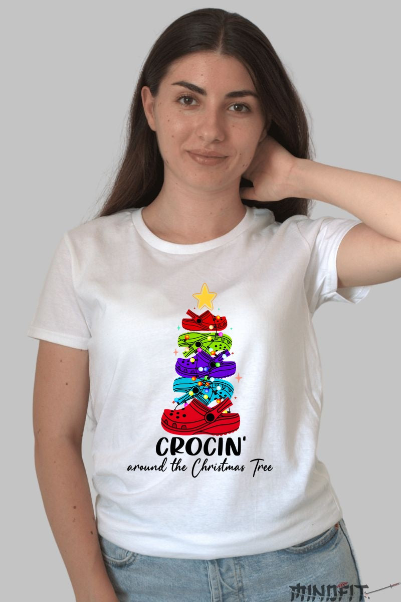 Tricou De Craciun - Brad Din Crocsi Colorati dama alb