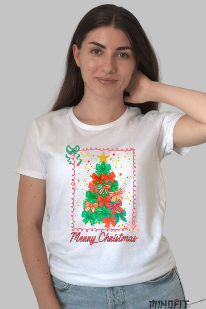 Tricou De Craciun - Brad Din Fundite Colorate dama alb