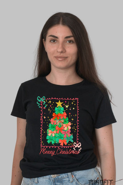 Tricou De Craciun - Brad Din Fundite Colorate dama negru