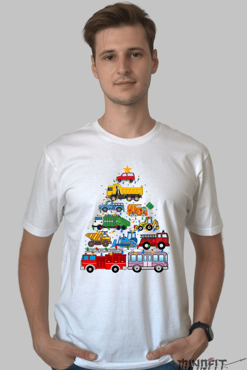 Tricou De Craciun - Brad Din Masini De Constructie barbat alb