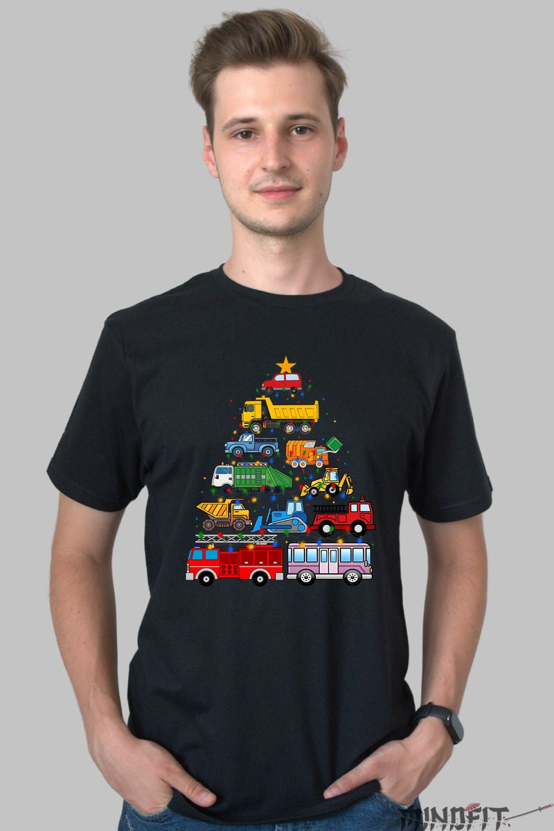 Tricou De Craciun - Brad Din Masini De Constructie barbat negru