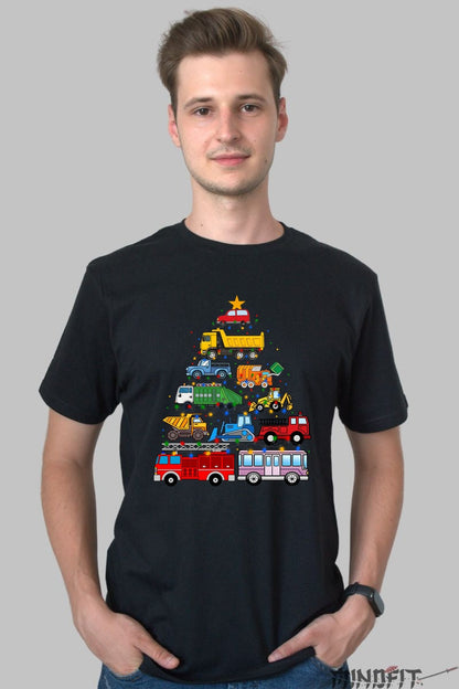 Tricou De Craciun - Brad Din Masini De Constructie barbat negru