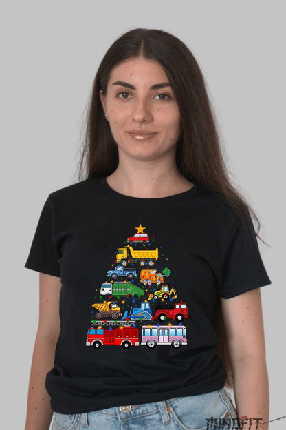 Tricou De Craciun - Brad Din Masini De Constructie dama negru