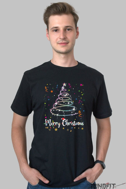 Tricou De Craciun - Brad Magic Cu Luminite barbat negru