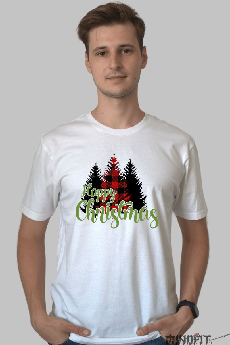Tricou De Craciun - Brad Rosu Carouri barbat alb