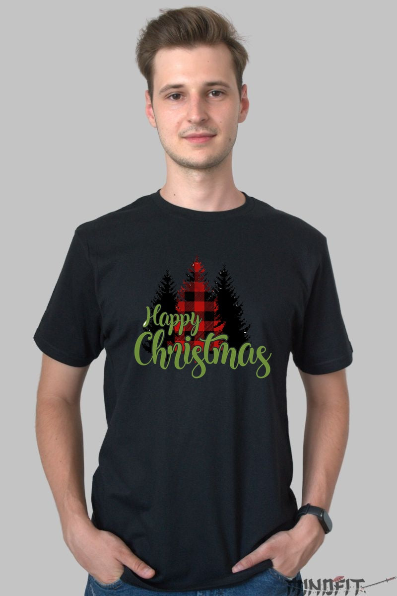 Tricou De Craciun - Brad Rosu Carouri barbat negru