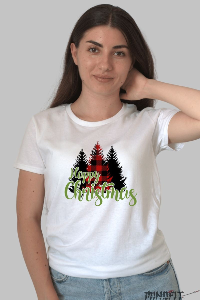 Tricou De Craciun - Brad Rosu Carouri dama alb