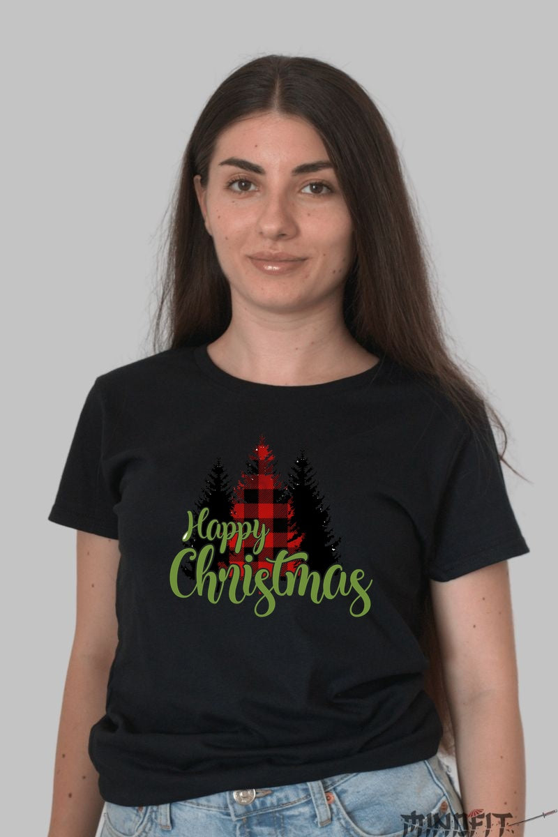 Tricou De Craciun - Brad Rosu Carouri dama negru
