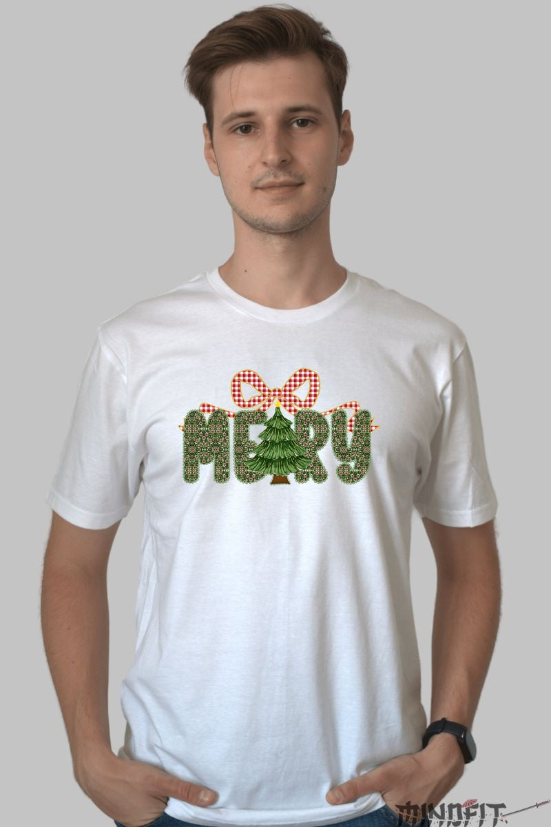 Tricou De Craciun - Brad Si Fundita Merry barbat alb