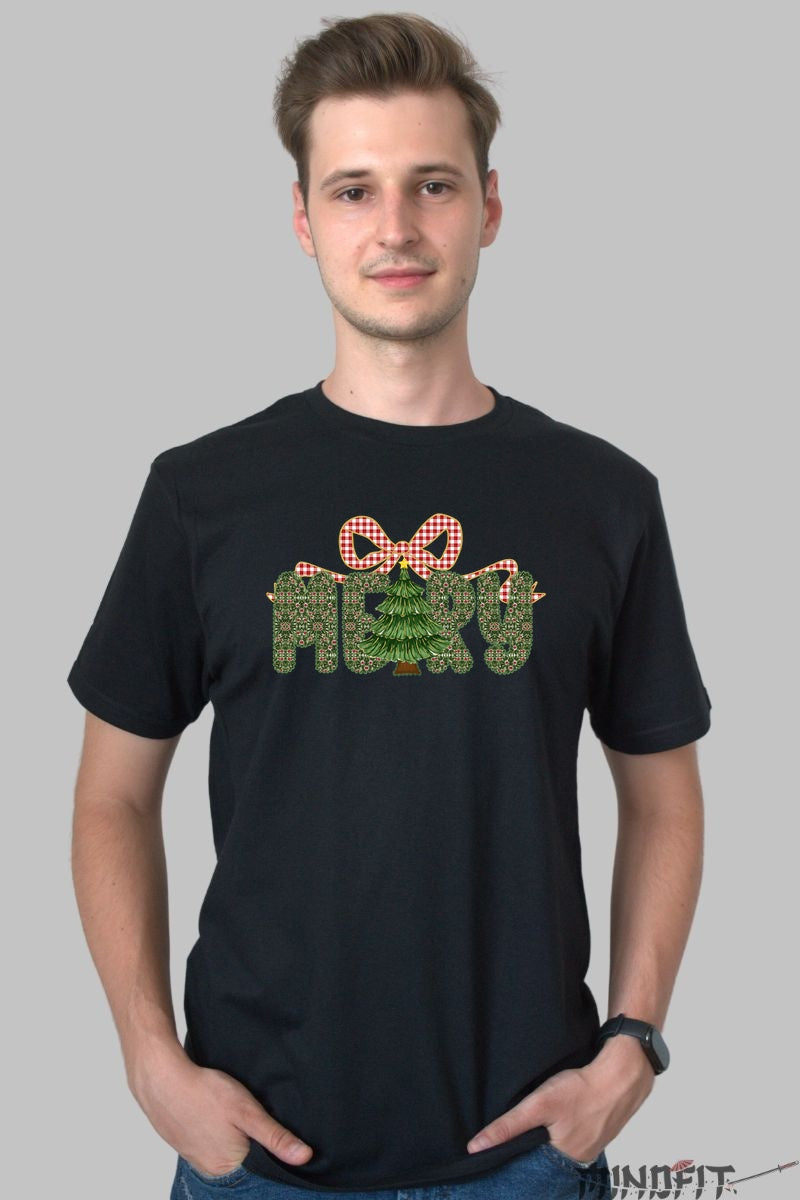 Tricou De Craciun - Brad Si Fundita Merry barbat negru
