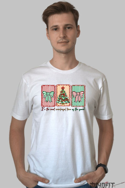 Tricou De Craciun - Brad Si Fundite Festive barbat alb