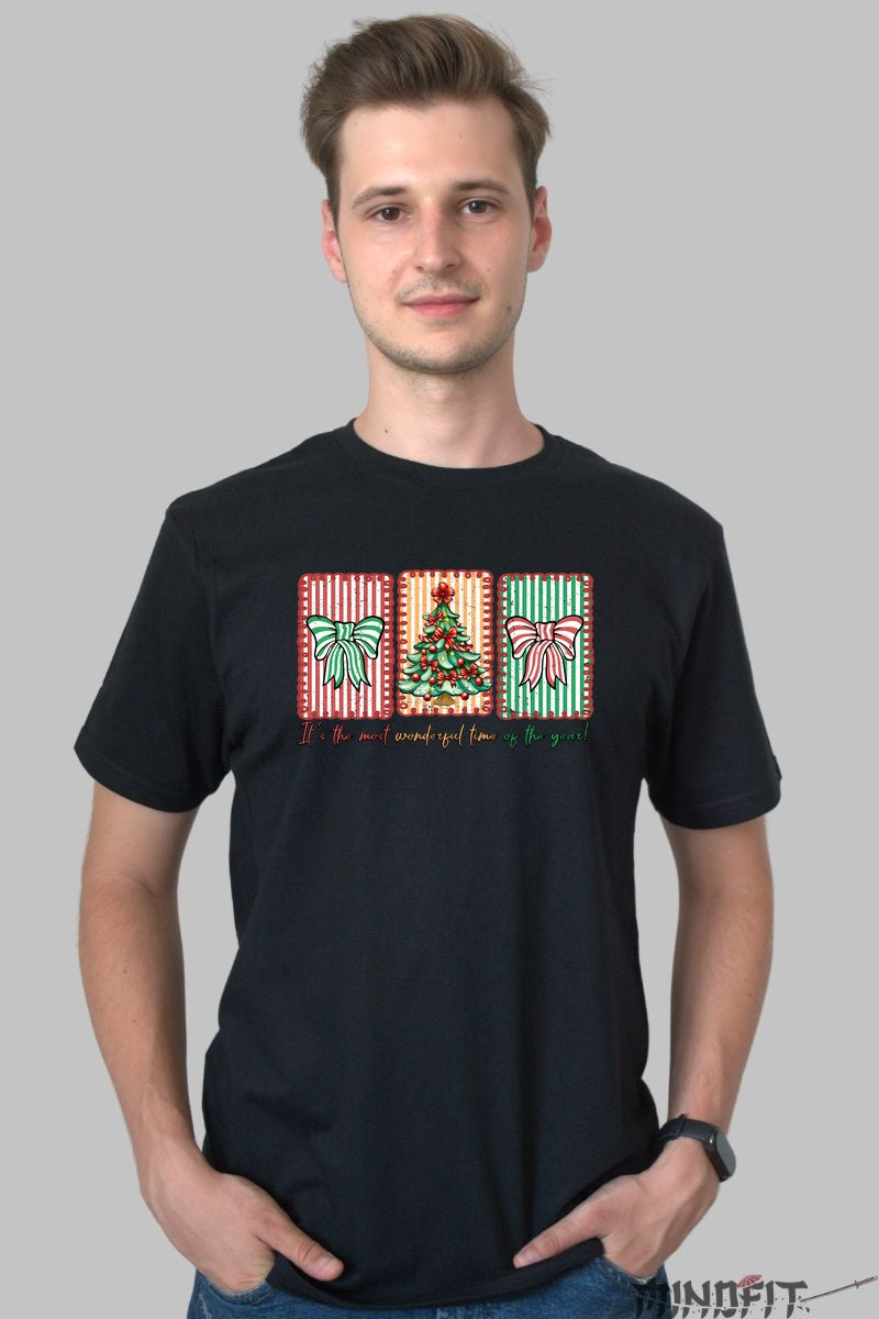 Tricou De Craciun - Brad Si Fundite Festive barbat negru