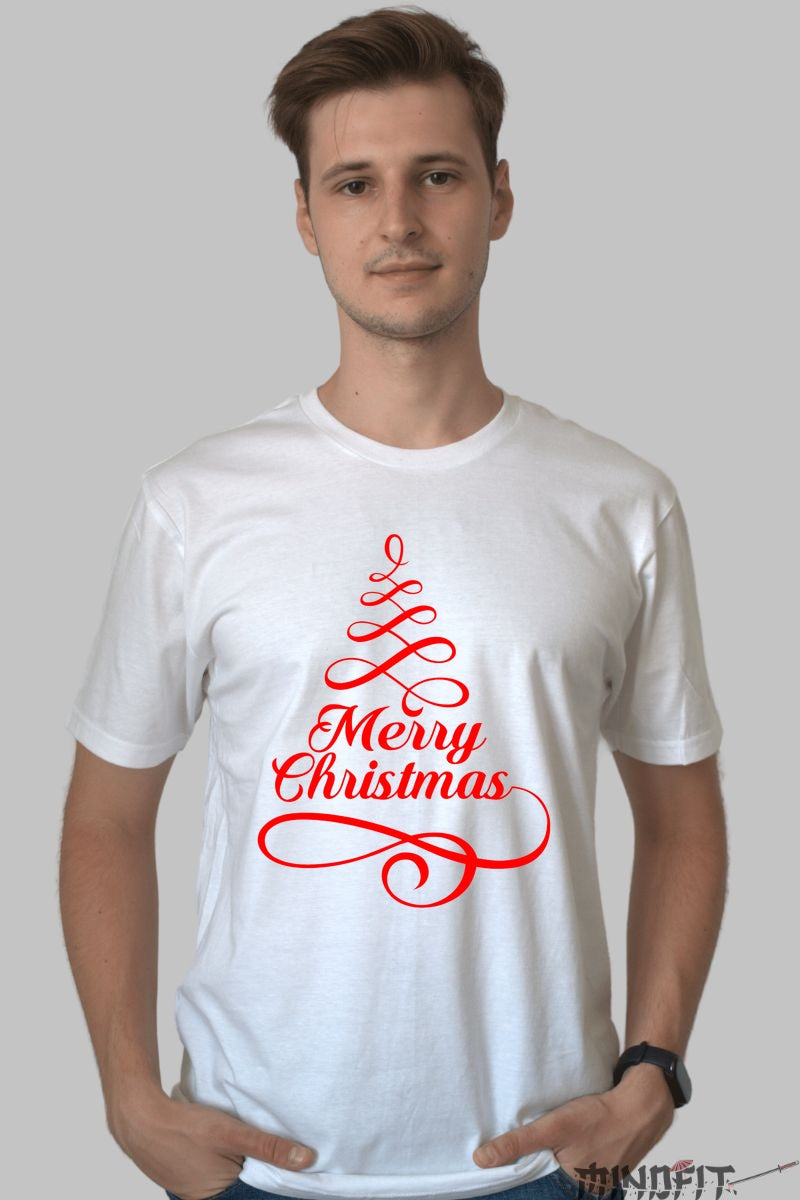Tricou De Craciun - Brad Stilizat Merry Christmas barbat alb