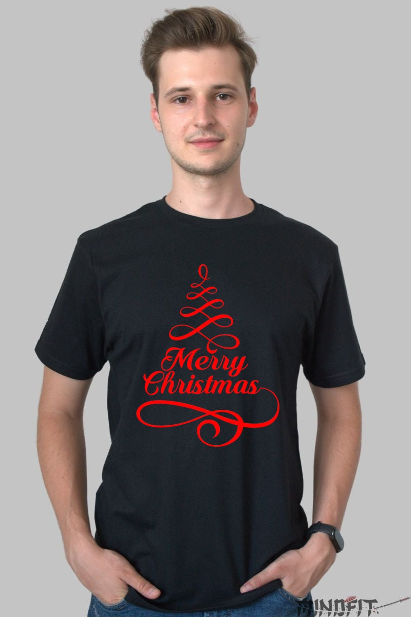 Tricou De Craciun - Brad Stilizat Merry Christmas barbat negru