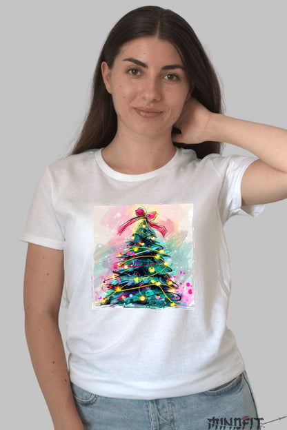 Tricou De Craciun - Bradul Magic Cu Luminite dama alb