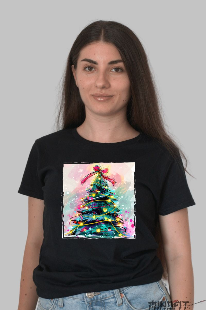 Tricou De Craciun - Bradul Magic Cu Luminite dama negru