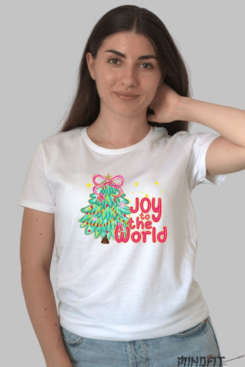 Tricou De Craciun - Bradul Magic Joy To The World dama alb