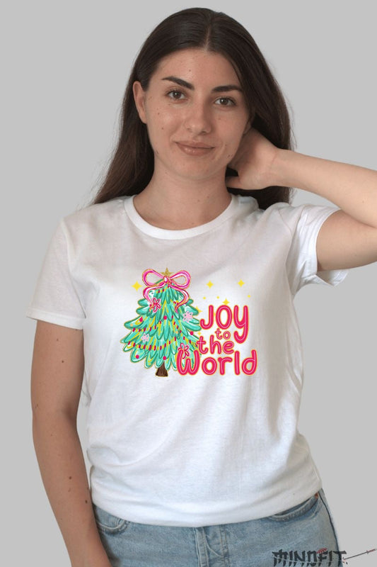 Tricou De Craciun - Bradul Magic Joy To The World dama alb