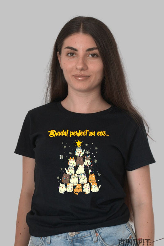 Tricou De Craciun - Bradul Perfect Cu Pisici dama negru