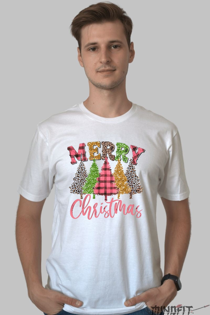 Tricou De Craciun - Braduti Cu Sclipici Si Mesaj Merry barbat alb