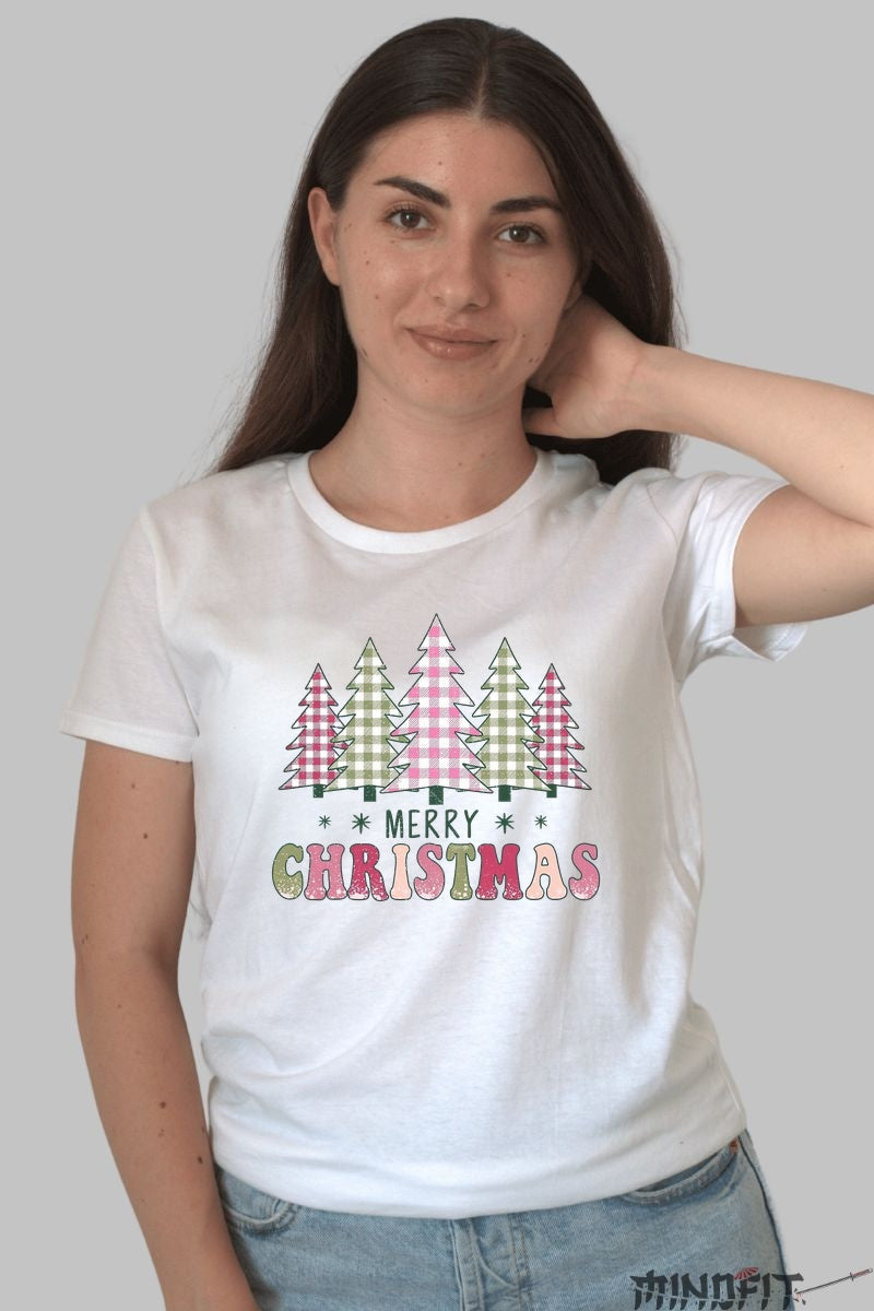 Tricou De Craciun - Braduti Festivi Carouri dama alb