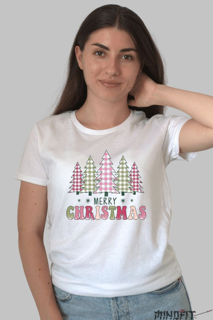 Tricou De Craciun - Braduti Festivi Carouri dama alb