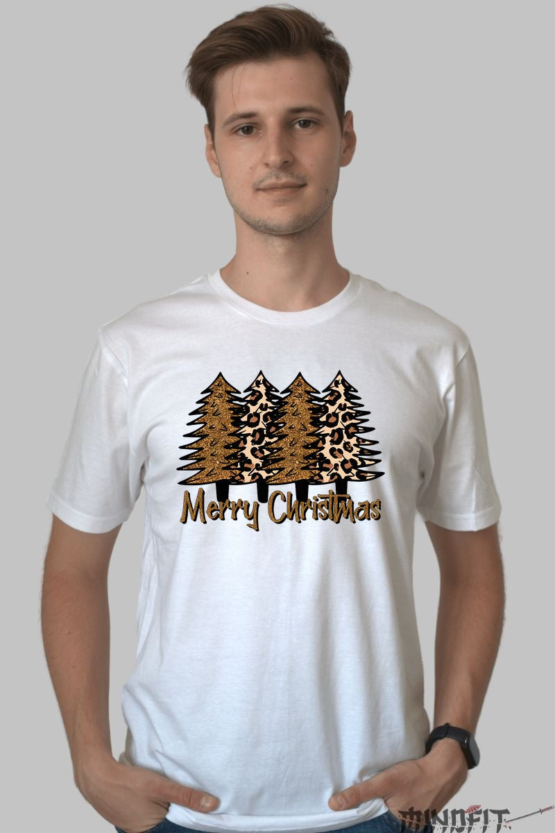 Tricou De Craciun - Braduti Leopard Merry Christmas barbat alb