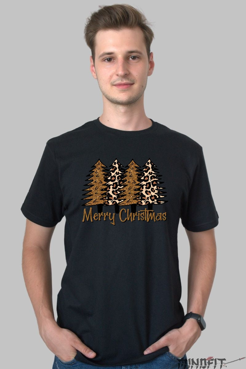 Tricou De Craciun - Braduti Leopard Merry Christmas barbat negru