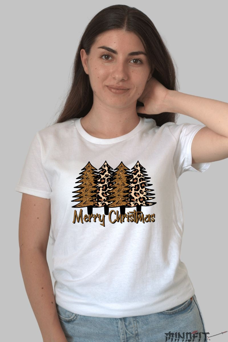 Tricou De Craciun - Braduti Leopard Merry Christmas dama alb