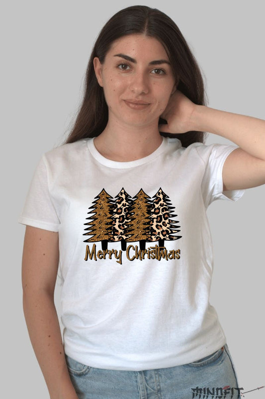 Tricou De Craciun - Braduti Leopard Merry Christmas dama alb