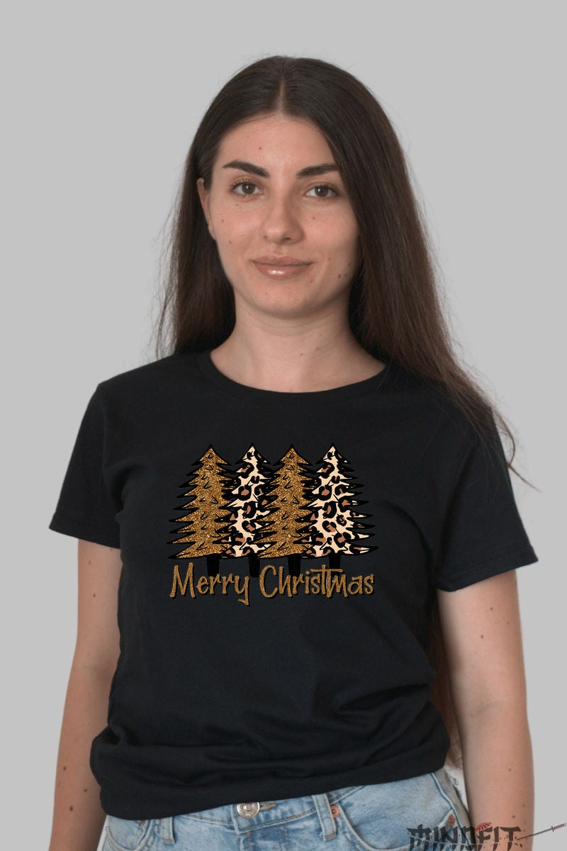 Tricou De Craciun - Braduti Leopard Merry Christmas dama negru