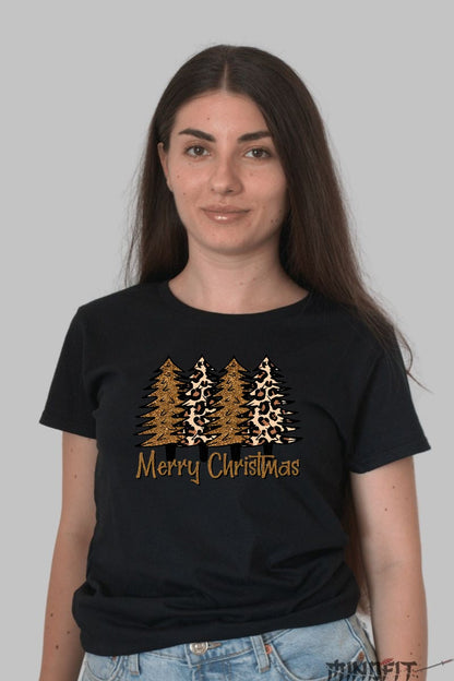 Tricou De Craciun - Braduti Leopard Merry Christmas dama negru